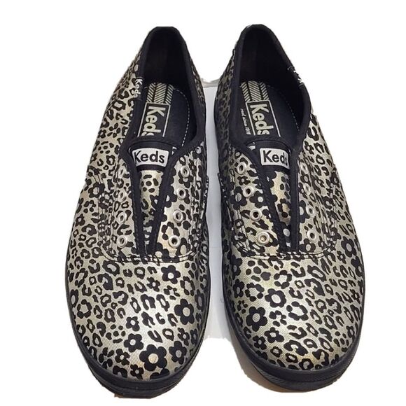 Keds Womens Slip On Sneaker Black and Metallic Silver Leopard Print size 8.5 - Picture 1 of 12